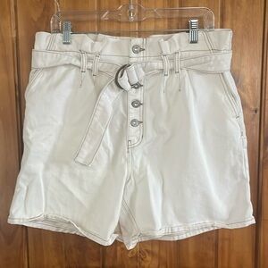 Free People Off White Paper Bag Waist Button Fly Shorts Baggy Size 10 Boho belt